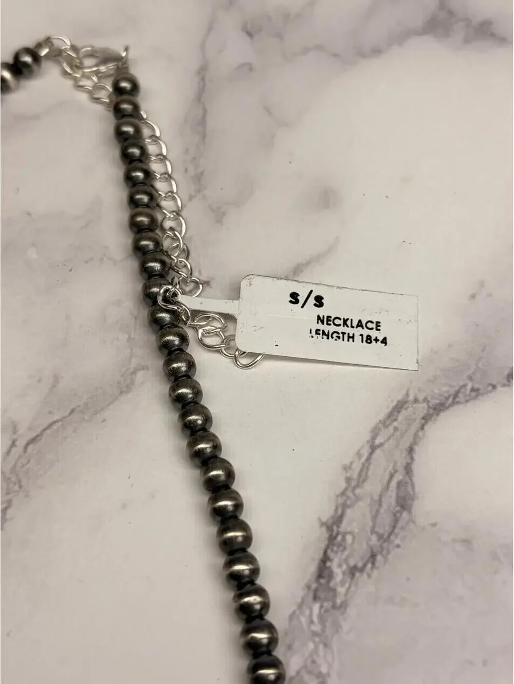 Sterling‎ Silver Navajo Pearl Necklace 5mm Beads 18” + Extender Western Jewelry